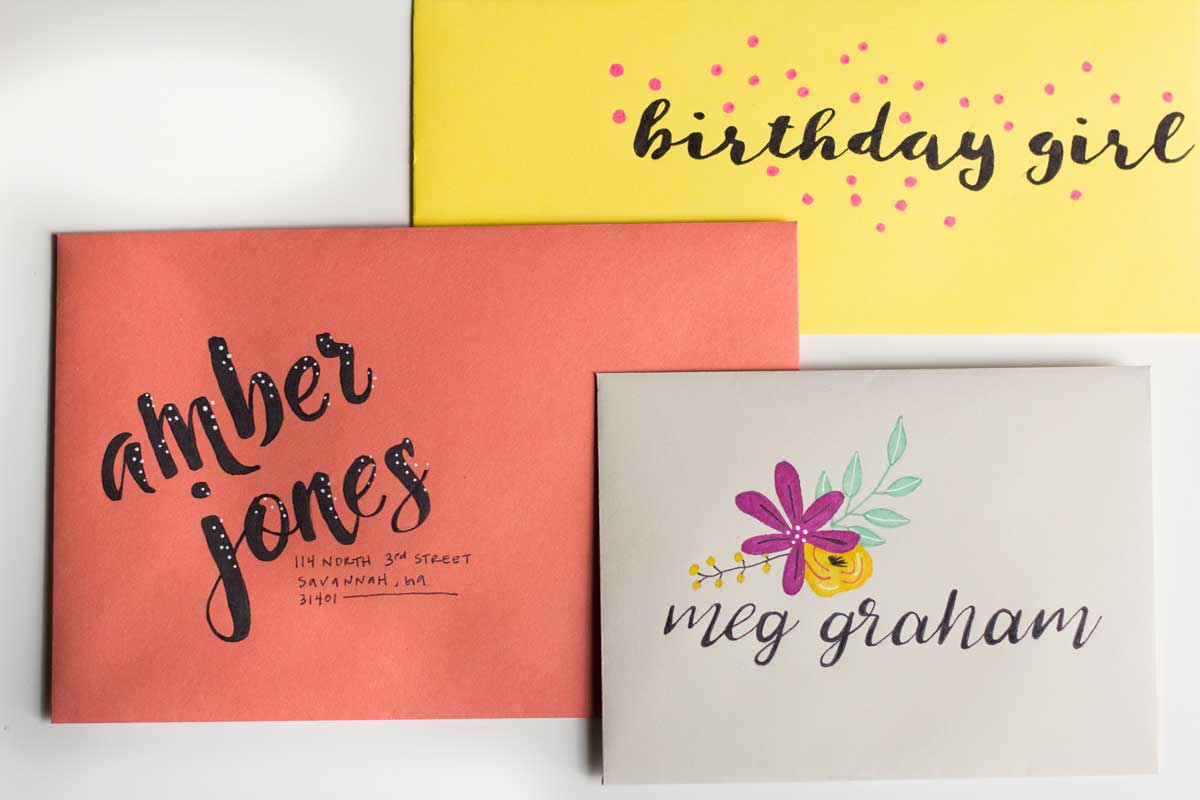 Playing with color and layout for amazing DIY faux hand lettered envelopes