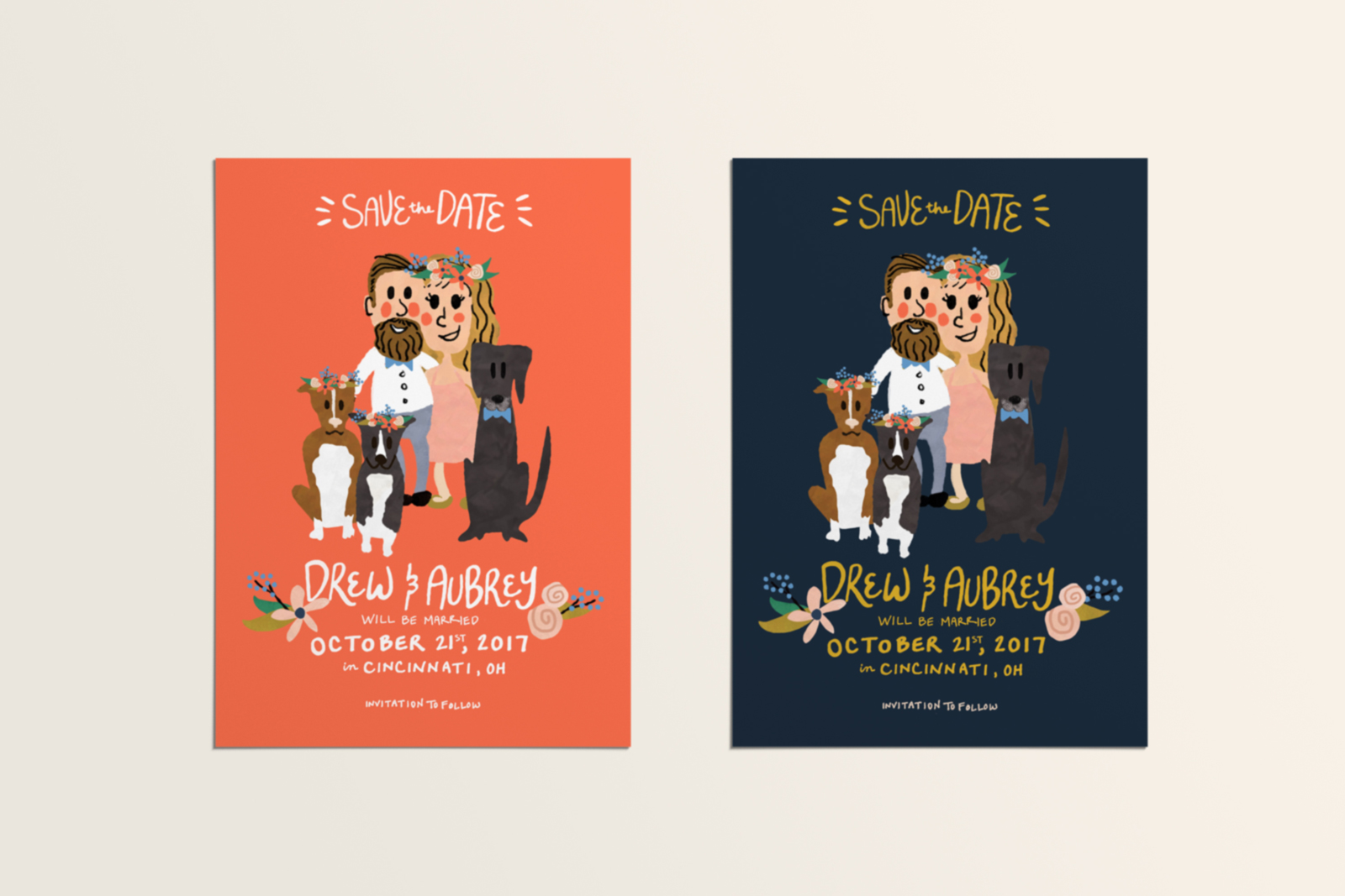 custom illustrated family portrait save the date