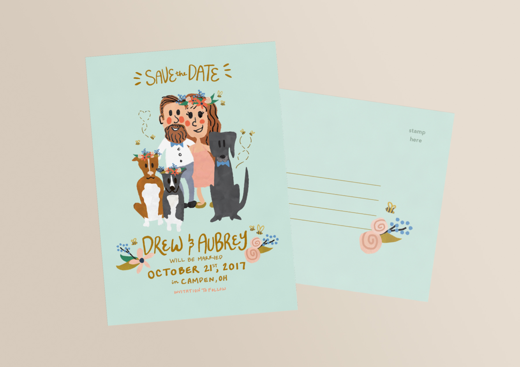 Custom Illustrated Family Portrait Save the Date